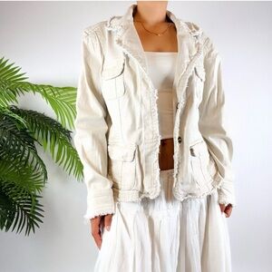 Live a little vintage Y2K White Casual Distressed Jacket / Size: M